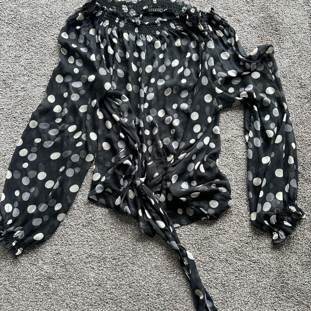 George Black and White Polka Dot Blouse